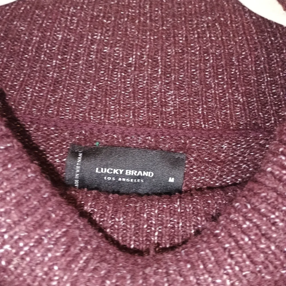 Lucky Brand Women’s Oversized‎ Mock Neck Sweater Wine Textured Knit Size Medium